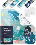 homerella® Shower Mat Non Slip Anti Mold, Non Slip Shower Mats for Inside Shower Stall Anti Slip Mat, Square Shower Floor Mat 21 x 21 in with Suction Cups & Hooks for Quick Drying, Machine Washable - color: Caribbean Sea