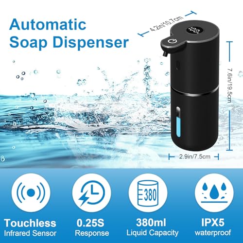 OHIFAST Automatic Foaming Soap Dispenser Touchless, USB Rechargeable Smart Hand Soap Dispenser, 6-Level Adjustable, 12.8oz/380mL, Compatible with Thick Thin Dish Soap for Bathroom Kitchen-Black - color: Black, style: Foam