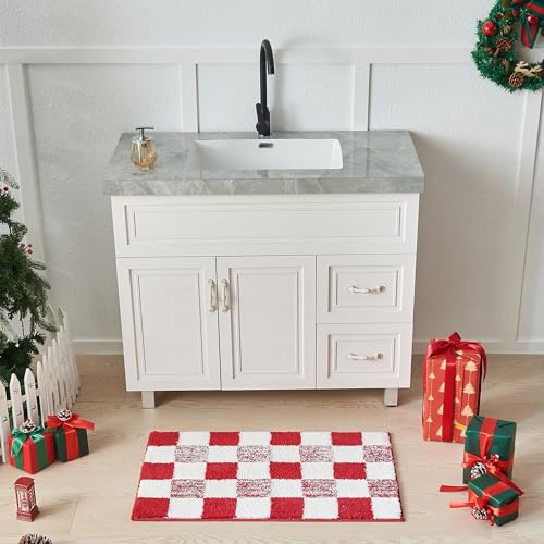CozeCube Bath mats for Bathroom Non Slip, Fluffy Absorbent Microfiber Bath mat Washable, Aesthetic Bathroom Rugs, Cute Christmas Red Checkered Bath mat, Christmas Red, 32" x 20" - color: Checkered-christmas Red, size: 2'8" x 1'8" (Rectangular)