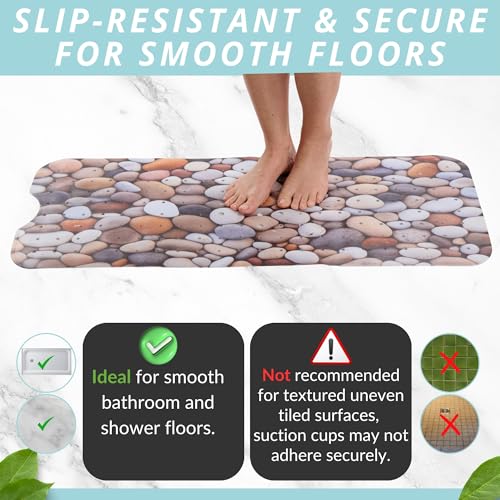 ENKOSI Bath Mat – Large 40 x 16 Inch Non-Slip Bathtub Mat with Suction Cups & Drain Holes – Extra Long Bathroom Shower Mat for Tub with Pebble Design (40x16 Pebble Stone) - color: Pebble Stone