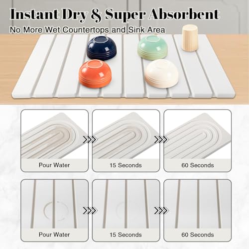 3PCS Set Large Stone Drying Mat for Kitchen Counter Foldable Collapsible Fast Drying Stone Dish Mat Water Absorbing Natural Diatomaceous Earth Bath Mat Quick Dry Stone Tray Bathroom Countertop, White - color: White
