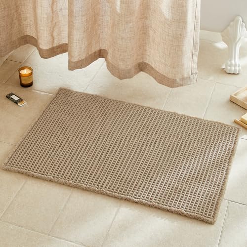 TYUU Waffle Bath Mat, Boho Bathroom Rugs Non Slip Washable Super Absorbent Quick Dry Farmhouse Bathroom Decor, 36"x24" / 3' x 2' Khaki - color: Khaki, size: 2' X 3' (Rectangular)