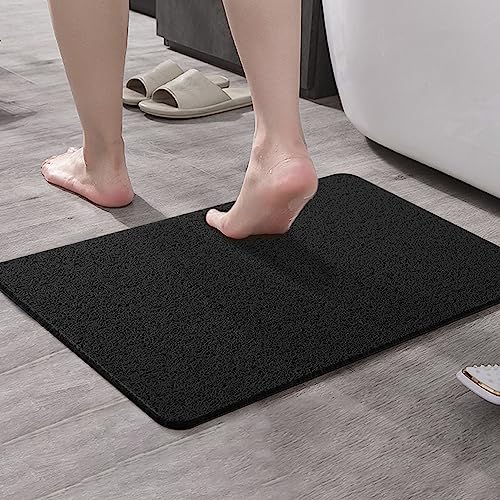 Asvin Soft Textured Bath, Shower, Tub Mat, 24x32 Inch, Phthalate Free, Non Slip Comfort Bathtub Mats with Drain, PVC Loofah Bathroom Mats for Wet Areas, Quick Drying - color: Black, size: 32" x 24" (Rectangular)