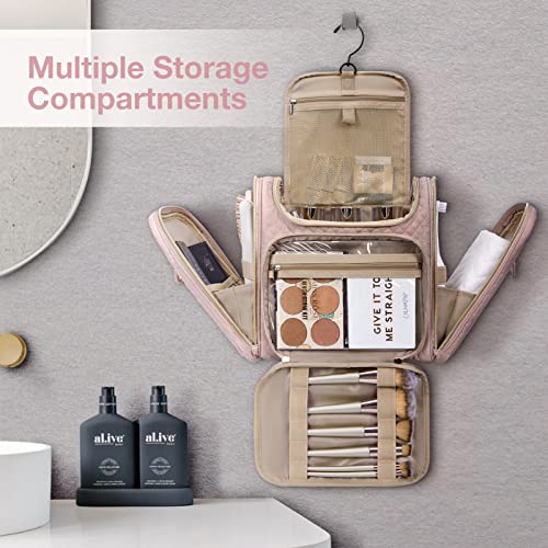 BAGSMART Travel Toiletry Bag for Women, Hanging Toiletry Bag Large Capacity Cosmetic Makeup Bag, Essentials Travel Organizer for Full Sized Toiletries and Cosmetics, Pink - color: Pink