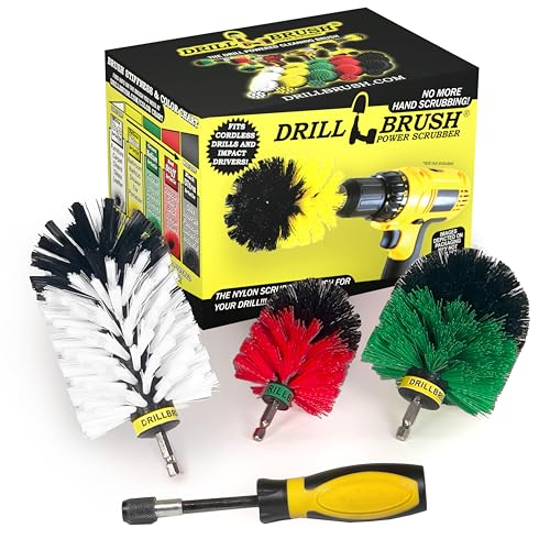 Drillbrush Handle Variety Kit - Car Cleaning Supplies Interior - Car Detailing Kit - Scrub Brushes for Cleaning - Wheel Cleaning Brush for Drill - Brush Heads for Cleaning Cars, Kitchens & Outdoors - color: White / Green / Red