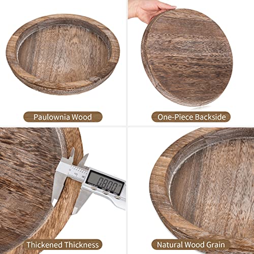 Hanobe Wooden Tray for Coffee Table: Candle Holder Plate Round Decorative Serving Tray - Vintage Table Centerpiece Rustic Farmhouse Home Decor - color: Distressed