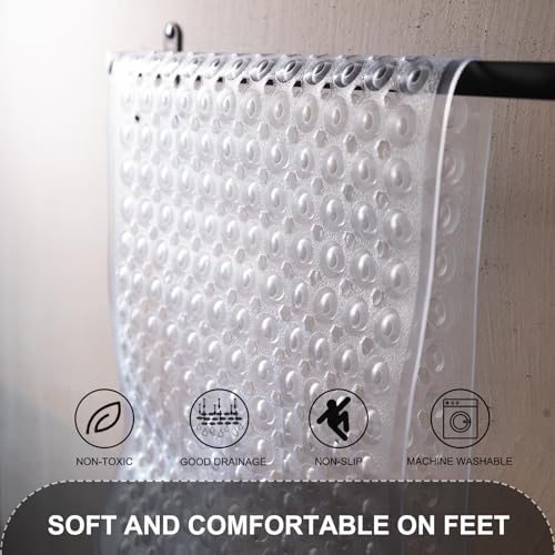 TEESHLY Bath Tub and Shower Mats, Non Slip 40 x 16 Inch Extra Long Bathtub Mat, Machine Washable Bathmat with Drain Holes, Suction Cups for Bathroom Floor, Clear - color: Clear