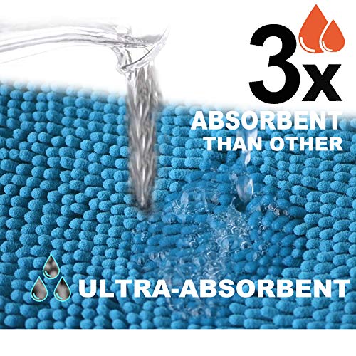 RUN HELIX Teal Bathroom Rug Set - 4 Piece with Toilet Lid Cover, Non Slip Mats, Extra Soft Chenille, Absorbent Shaggy, Perfect Plush U-Shaped Toilet Rug - color: Teal Blue, size: 1'8" x 2'8" (Square + oval + U-shape)