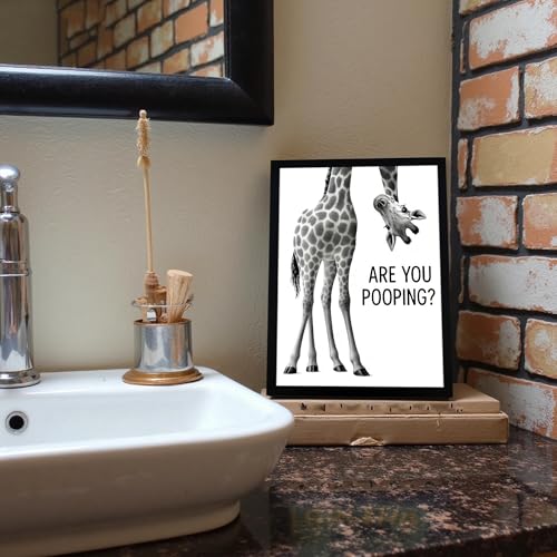 Urmoya Funny Giraffe Bathroom Decor Canvas Wall Art 8x10 in | Wood framed, Black and white wall decor, Rustic farmhouse, Are you pooping quote, Cute animal art prints, Ready to hang - color: Giraffe, size: 10"L x 8"W
