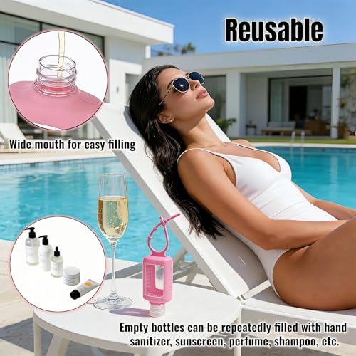4-Pack Travel Refillable Leak Proof Squeeze Bottles with Silicone Sleeve & Keychain - 2oz/60ml Clear PETG Plastic Toiletry Containers for Hand Sanitizer, Lotion, Shampoo, Outdoor Essentials