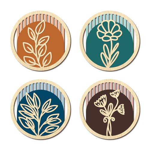 TOARTi 4Pcs Wooden Boho Floral Wall Art Set, Modern Minimalist Flower Wooden Hanging Sign,Bohemian Plants Artwork,Farmhouse Vintage Botanical Wall Decor for Living Room Bedroom Office Bathroom - color: 4pcs Wooden Boho Floral Wall Art
