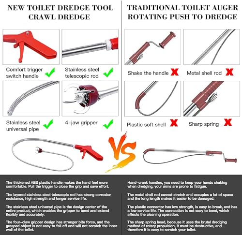 Toilet Snake Drain Clog Remover with Flexible Grabber Claw Use for Toilet Drain Auger Retrieve Lost Toys/Items, Clear Mild Clogs Affordable Alternative to Plumbers for Effective Drain Unclogging - style: 51"Toilet Auger