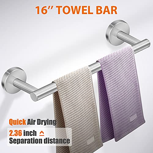 Tudoccy 5-Pieces Bathroom Hardware Set Brushed Nickel SUS304 Stainless Steel Round Wall Mounted - Includes 16" Hand Towel Bar, Toilet Paper Holder, 3 Robe Towel Hooks,Bathroom Accessories Kit - color: Brushed Nickel, size: 16 Inch 5 pcs