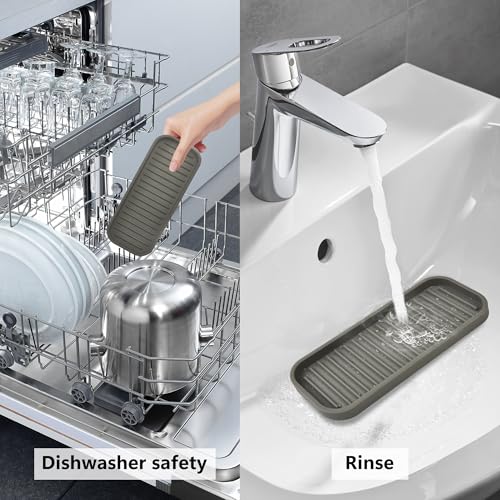 Gosmol Silicone Sponge Holder for Kitchen Sink - Soap Tray 2 Pack Brown | Kitchen soap tray, sponge tray, sink organizer, dish caddy; soap holder, soap dispenser, scrubber, spoon holder, accessories - color: Brown