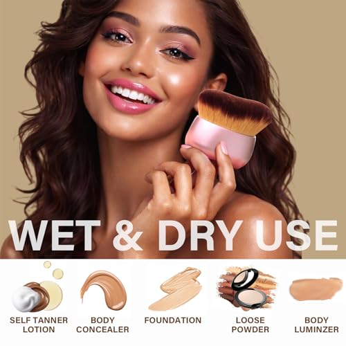 Extra Large Body Makeup Brush For Self Tanner, Leg Makeup &Bronzer Blend,75 mm Wide-headed Kabuki Brush Provides More Even &Pretty Application, Oval Face&Back Makeup Brush, Wet&Dry Use- Pink Rose Gold - color: Rose Gold