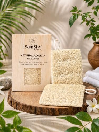 Natural Loofah Sponge 2 Pack, Real Luffa Body Scrubber for Shower, Exfoliating Bath Sponge for Face and Body, Loofah for Men and Women, Biodegradable Reusable Bath Sponge Pads, Square Shape