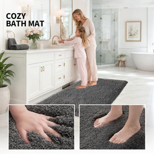 ILANGO Dark Gray Bathroom Rugs 24" × 17" Small Non Slip & Super Absorbent Extra Thick Soft, Washable Bath Mat for Floor, Microfiber Plush Shaggy Bath Rug with Rubber for Bathtub Shower Room Sink - color: Dark Gray, size: 1'5" x 2' (17''x24'' Bathroom Rug)