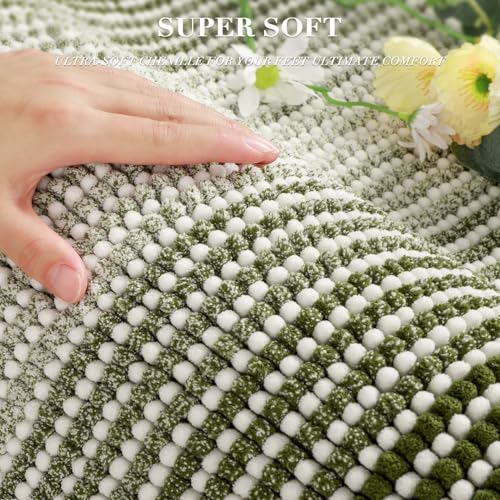 BSICPRO Bathroom Rugs Sets 3 Piece, Toilet Rugs U-Shaped Contour Bath Mat Set, Long Striped Absorbent Non Slip Chenille Shower Mat, Sage - color: Sage, size: 20"x47"+16"x24"+ U Shape 20"x24"