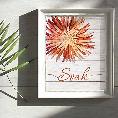 IIILUYOT Relax Soak Unwind Breathe Orange Flowers Bathroom Wall Art Decor, Boho Vintage Bathroom Poster Gifts for Women, Flower Wall Decor Set of 4(8X10in) for Home Bedroom Washroom,Unframed