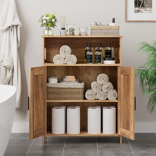 Homhedy Farmhouse Bathroom Storage Cabinet with 2 Doors, Toilet Paper Cabinet with Adjustable Shelf, Small Bathroom Cabinet for Kitchen/Laundry/Living Room, 11.8 x 23.6 x 31.5 Inches, Rustic Walnut - color: Rustic Walnut