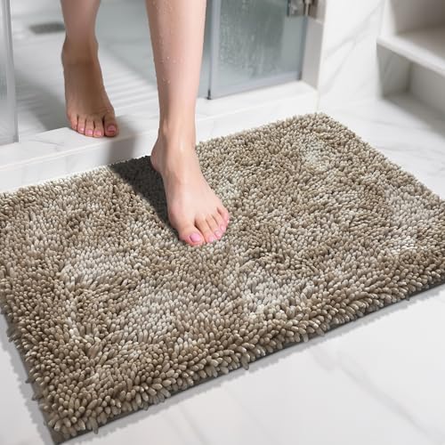 Yimobra Chenille Bathroom Rugs Non Slip, Extra Thick Soft Absorbent Bath Rug 31.5x20 Inch, Machine Washable Quick Dry Bath Mat for Bathroom Floor, Tub and Shower, Home Decor Accessories, Camel - color: Camel, size: 31.5" X 20"