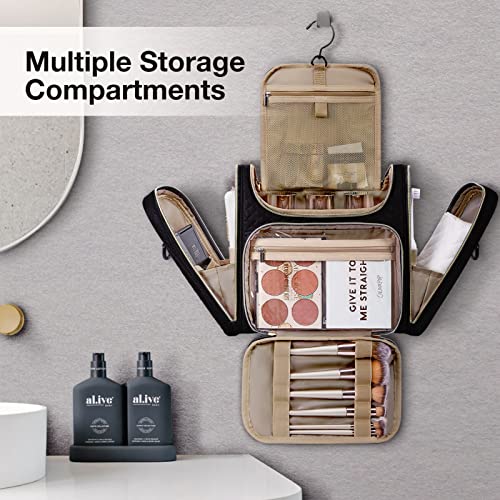 BAGSMART Toiletry Bag, Travel Toiletry Bag for Women, Water-resistant Cosmetic Makeup Bag, Large Capacity Door Room Essentials Travel Organizer for Full Sized Toiletries and Cosmetics, Black - color: Black