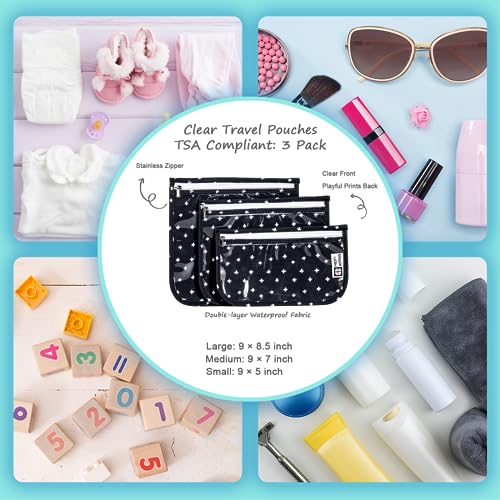 HIONXMGA TSA Approved Toiletry Bag, Set of 3 Clear Travel Toiletry Bag Quart Size Zipper Travel Pouch, Waterproof Makeup Cosmetic Bag for Women Men Kids Toiletries Carry on, PlusXX - color: PlusXX