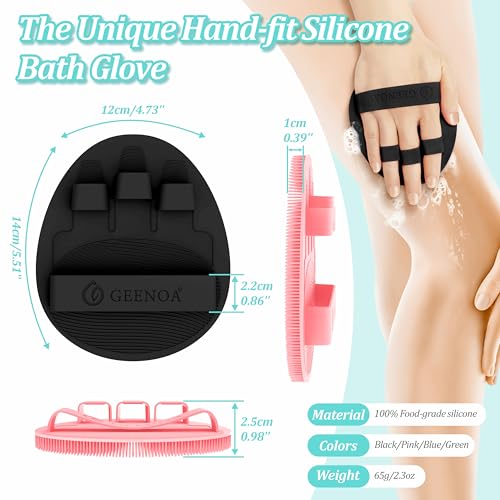 New Silicone Body Scrubber 4PCS, 360° Anti-Slip & Enlarged Exfoliating Bath Glove for Rich Foaming Deep Cleaning, Revolutionary No-Grip & Hand-fit Shower Scrubber for All Skin Types.(4-Color) - color: 4 Mix Color