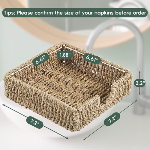 Napkin Holder for Table, Woven Seagrass Napkin Holders For Paper Napkins, Wicker Napkin Holders for Kitchen Dinner Table Boho Decor and Accessories, Square Napkin Basket and Serving Tray - color: Light Brown, size: 7.2"L x 7.2"W x 2.2"H