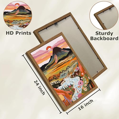Wood Framed Boho Colorful Landscape Canvas Wall Art Set of 3 - Abstract Mountain Wall Decor Paintings, Nature Floral Poster Prints Aesthetic Home Decor for Living Room Bathroom Bedroom 16x24 inch - color: Colorful Boho, size: 16x24Inch Framed