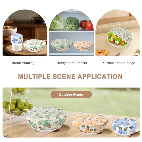 Reusable Bowl Covers for Bread Proofing - Beeswax Bowl Covers Reusable 3 Set, Cotton Blend Stretch Design, Fits 4-13 Inch Bowls, Shower Caps for Sourdough Bread, Dough Proofing & Food Storage（Roses） - color: Roses