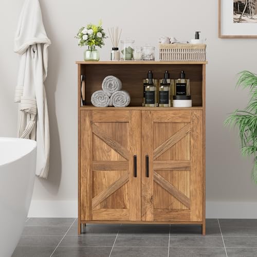 Homhedy Farmhouse Bathroom Storage Cabinet with 2 Doors, Toilet Paper Cabinet with Adjustable Shelf, Small Bathroom Cabinet for Kitchen/Laundry/Living Room, 11.8 x 23.6 x 31.5 Inches, Rustic Walnut - color: Rustic Walnut