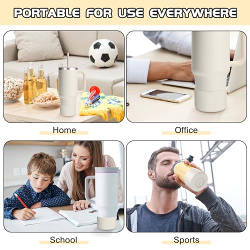 WUQID Silicone Boot Sleeve Compatible with Hydro Flask Travel Tumbler with Handle 32oz&40oz and 12-24oz Hydroflask Bottle & Stanley 20 30 40oz Tumbler, Fit 2.83-2.95in Bottom, Anti-Slip Bottle Cover - color: Ivory Two Tone