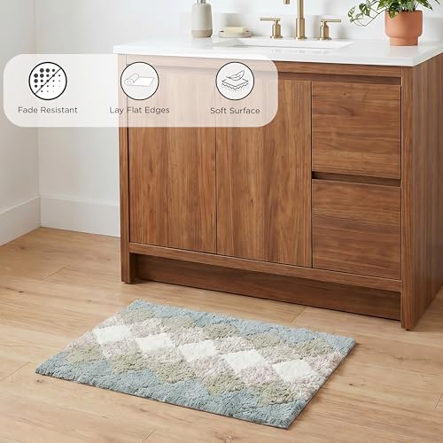THE BEER VALLEY Set of 2 Albany Bath Rug 21x32/17x24 Inch - Grey Beige | Non Slip Cotton Absorbent Bathmat for Bathroom, Washable Soft Toilet Bathrug - color: Grey Beige