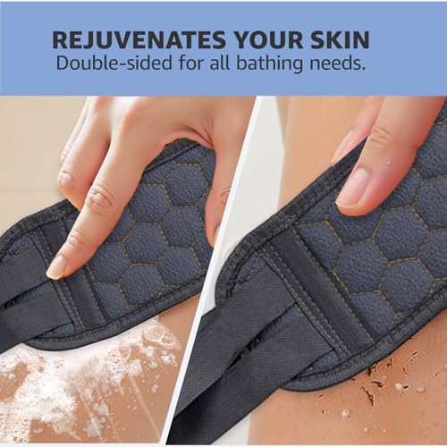 Back Scrubber for Shower with Handles, 40 Inch Extra Long Double-Sided Exfoliating Bath Strap, Textured Body Washer with Extended Reach for Deep Cleaning (Grey) - color: Grey