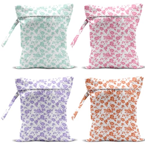 4 Pack Rose Floral Wet Bag Waterproof Washable Reusable Wet Dry Bag for Swimsuit Clothes Cloth Diaper Travel Beach Pool Yoga Gym Toiletries Gift for Women Bachelor Party Birthday Christmas - color: Colorful Flowers 333