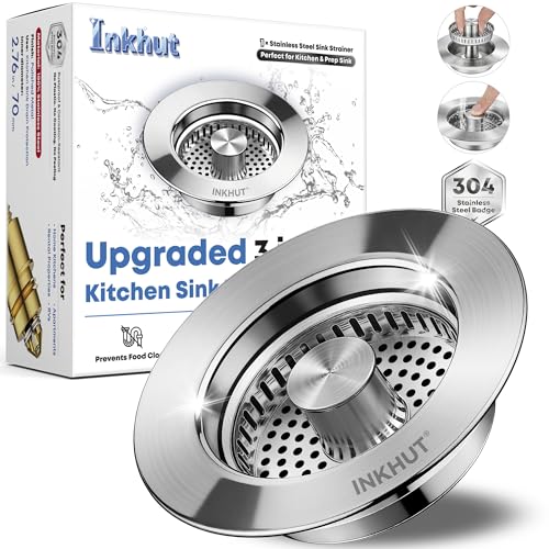Upgraded 3 in 1 Kitchen Sink Drain Strainer - Stainless Steel Sink Stopper, Anti-Clogging Sink Food Catcher Basket, Fast Drainage Odor Filter Sink Plug for US Standard 3 1/2 inch Drain (Silver-1Pack) - color: Silver-1pack