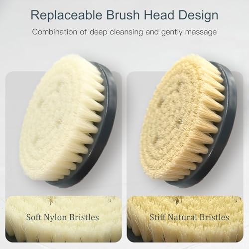 Back Scrubber for Shower, 20.5" Anti Slip Long Handle Bath Brush, Back Brush with Stiff and Soft Bristles Detachable Heads, Showering Exfoliator for Women, Men, Elderly