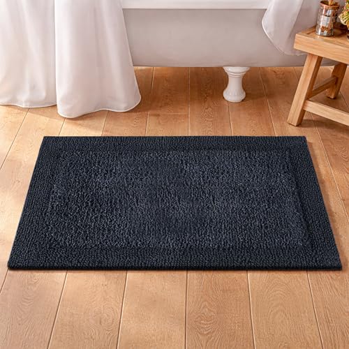 Bedding Craft Cotton Bath Mat Rug 21x34, Reversible Bathroom Rug, Water Absorbent, Machine Washable, Soft Cloth Bathmat for Outside Bathtub, Black - color: Black, size: 1'9" x 2'10" (Rectangular)