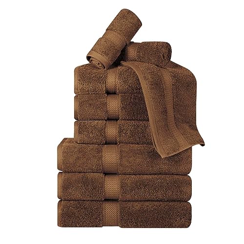 BNM Madeline Egyptian Cotton Heavyweight Towels, Ideal For Shower, Spa, Hotel, 800 GSM, Face/ Washcloths, Hand Towels, Bath Towels, Absorbent, Luxury Basics, 9 Piece Towel Set, Chocolate Dark Brown - color: Chocolate, size: 9-Piece Towel Set