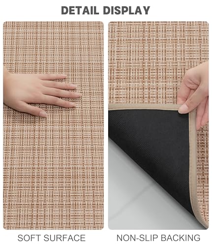 YIHOUSE Bathroom Rugs Sets 3 Pieces, Khaki Ultra Thin Bath Mats Fit Under Door, Absorbent Quickly Dry Rubber Backing Braided Bath Mat Set, Non Slip Washable Bath Rugs for Bathroom Floor, Khaki - color: Khaki Multi, size: 3pieces