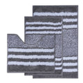 3 Piece Striped Bathroom Rug Set - U-Shaped Toilet Rug, Non-Slip Rubber Bottom, Ultra Soft Microfiber, Quick Dry - (Grey) - color: Light Grey