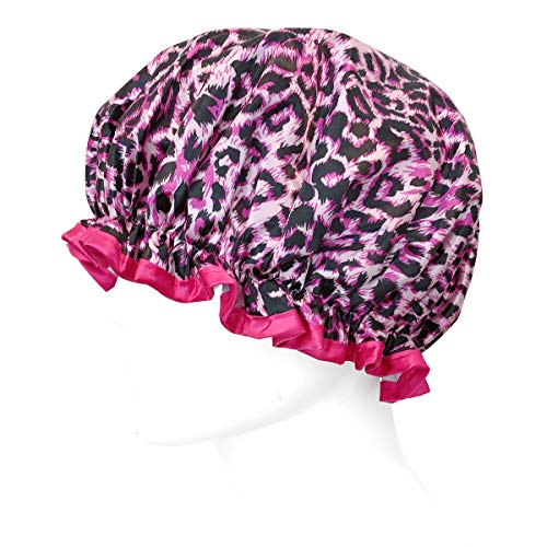 allydrew Reusable Women's Waterproof Shower Caps for Long Hair, Pink Leopard - color: Pink Leopard
