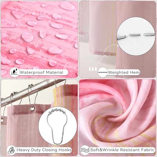 XLHOMO Bathroom Set - Pink and Gold Bathroom Accessories Set, Bathroom Sets with Shower Curtain and Rugs, Pink Shower Curtain Set with Bathroom Trash Can, Soap Dispenser, Soap Dish for Home Decor - color: Plaid Pink & Gold, size: Complete Set + Bath Rugs