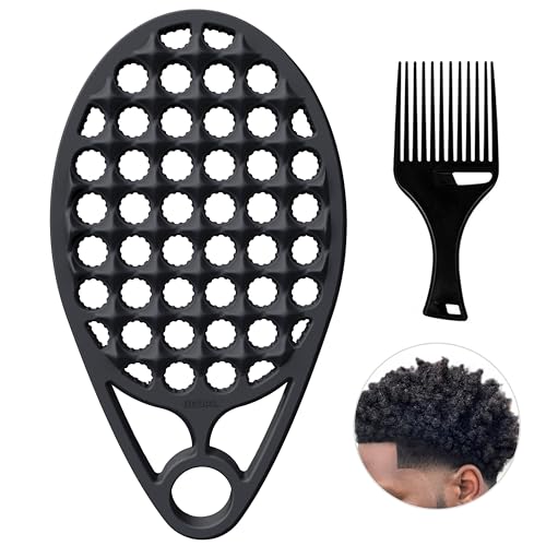 KOUPA Silicone Afro Twist Brush with Pick Comb - Easy Clean Dual-Sided Design with Textured Holes for Defined Afro Curls, Suitable for Coily Hair Men & Women, Black - color: Black
