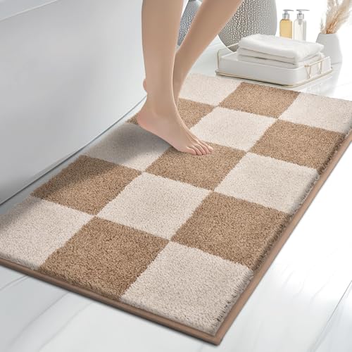 anllugs Bathroom Rugs 24" x 36", Non-Slip Extra Soft Absorbent Bath Rugs, Machine Washable Quick Dry Bath Mats for Bathroom Floor, Shower, Bathtub and Sink, Checkered Beige & Grayish Brown - color: Checkered-beige & Grayish Brown, size: 24" X 36"
