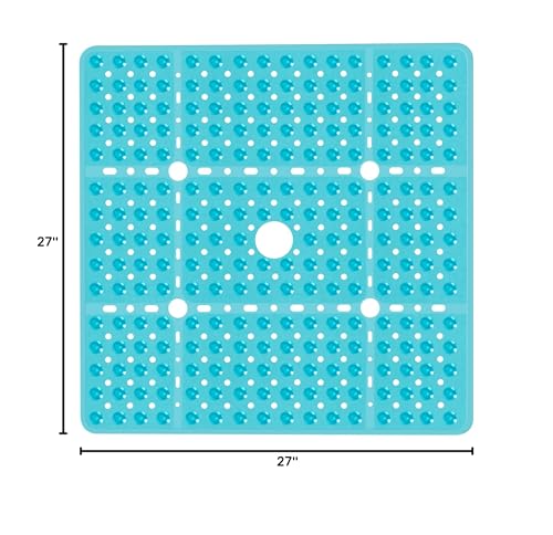 Large Square Shower Mat 27 x 27 Inch Clear Green, Non Slip Shower Bathtub Mats for Inside Shower with Big Suction Cups Drain Holes, Anti Slip Bathroom Floor Stall Mats, Easy Clean, BPA-Free - color: Clear Green
