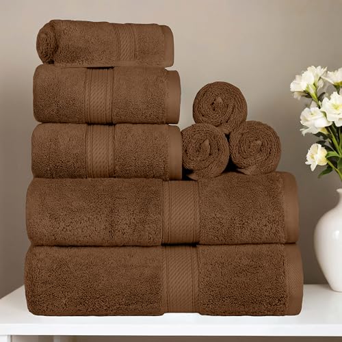 SUPERIOR Egyptian Cotton Ultra Plush & Absorbent, 8 Piece Set, Chocolate | Quick Dry, Soft Luxury Towel Set, Bath Essentials, Guest Bath, Spa, 2 Bath, 2 Hand, 4 Face Towels, Madeline Towels - color: Chocolate, size: 8-Piece Towel Set