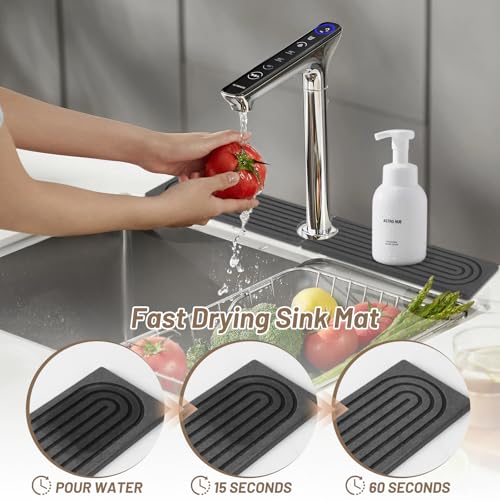 Faucet Mat for Kitchen Sink - 23.62" Diatomite Fast Stone Drying Mat for Kitchen Counter Tray Absorbent Mat Faucet Splash Guard for Kitchen Sink and Bathroom Counter (Deep Gray, 23.62"x3.94")