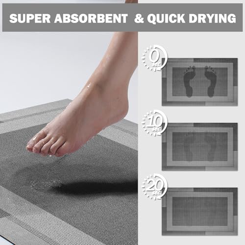 YDKGL Non Slip Long Bath Mat Bathroom Runner, Rubber Backing Ultra Thin Bathroom Rugs Fit Under Door Quick Dry Super Absorbent Washable Bath Rug Shower Mat for Bathtub Sink Floor, Dark Gray 17"x47" - color: A- Dark Gray, size: 17” x 47“